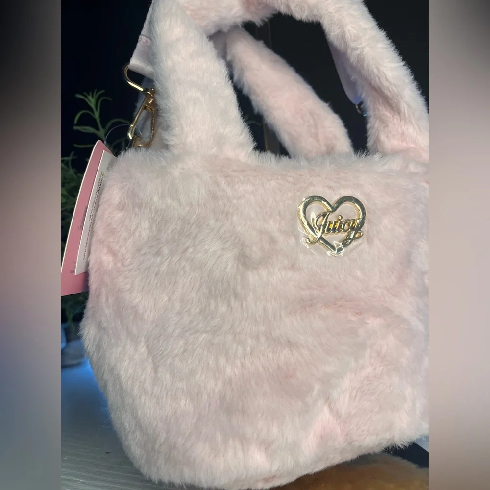 Juicy Couture Dusty Blush Pink Faux Fur Mini Tote Crossbody Bag NWT - Picture 2 of 6